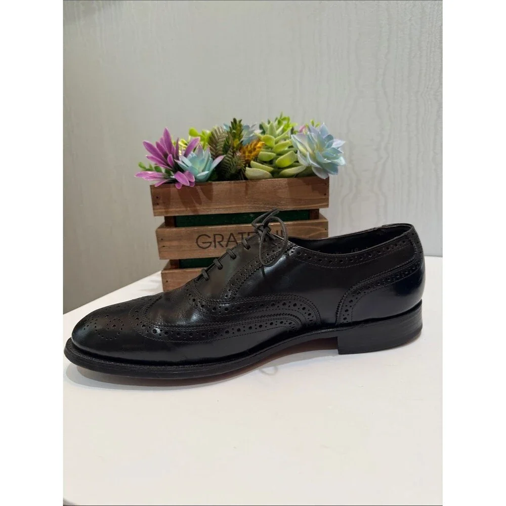 Vintage Hanover Master-Flex Black All Leather Wingtip Oxfords USA Sz 12 E/C